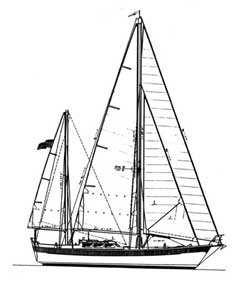 double-headsail ketch with bowsprit drawing