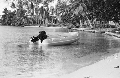 Rubber dinghy waiting near shore