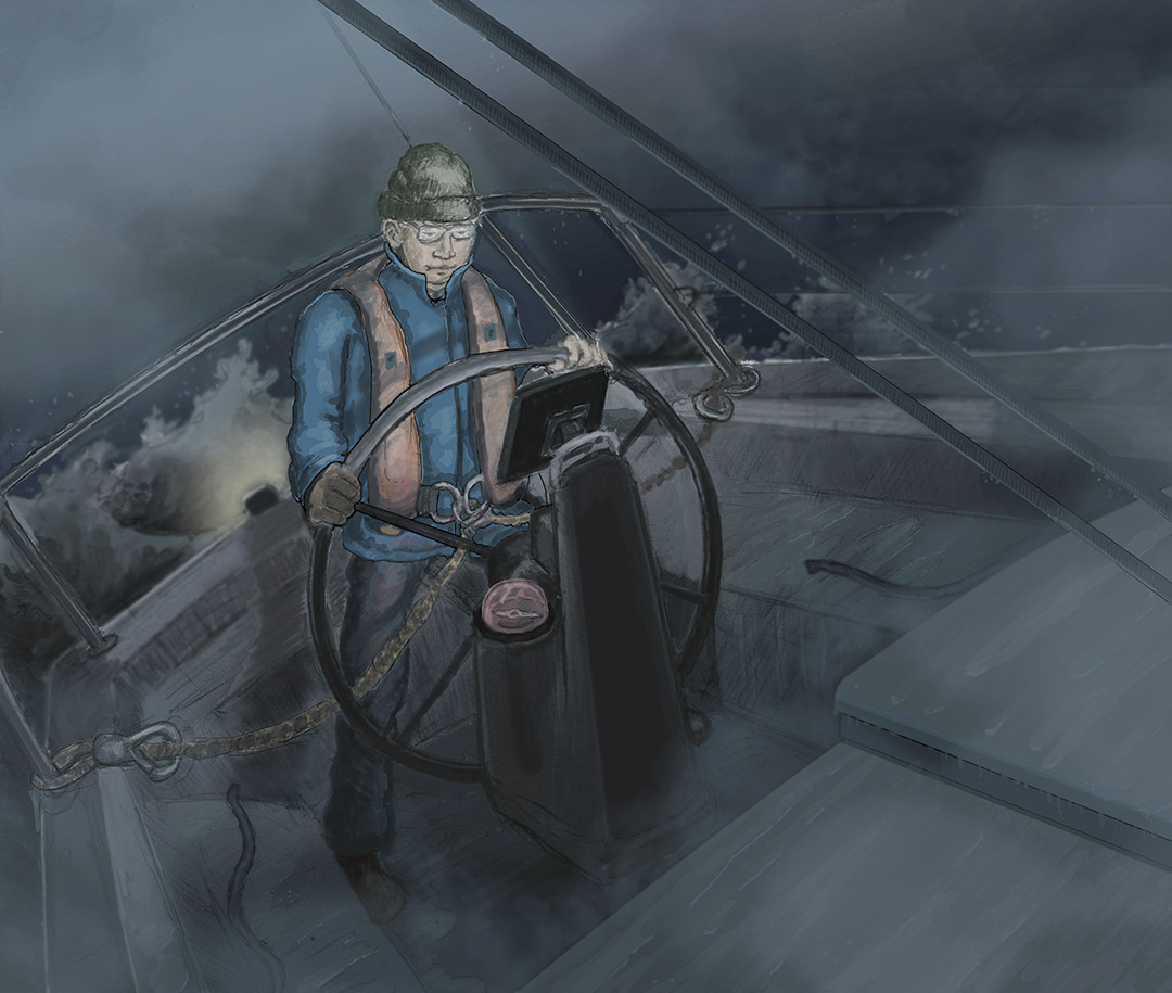 rough weather night sailing illustration