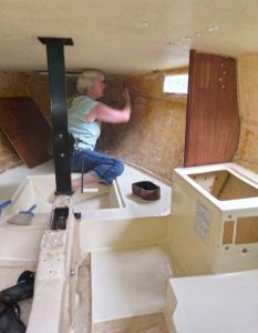 sanding inside boat walls
