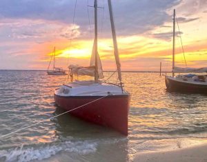 Just a few inches of draft allows her to be beached for the night after a great day of sailing during the Florida 120 Rally.