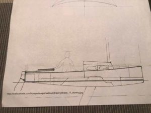 The author made a scale drawing, then filled in the fixed structures for flotation tanks and a centerboard trunk, allowing him to include these while designing cabin and cockpit additions.