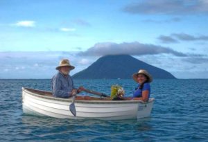 Lin and Larry Pardey aboard their beloved Fatty Knees 8, Cheeky.