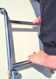 Metal boat ladder rungs are not justslippery, but hard on bare feet.