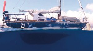 Her long keel and cutaway forefoot makeTriteia good in a seaway.