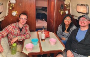 Family reunion on Salida 1 in Rivière-du-Loup, with the author’s sons Paul, left,
and Sam, with his girlfriend, Christine.