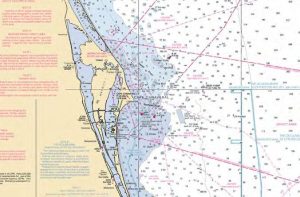 On an offshore passage from St. Augustine to Ft. Pierce,Florida, we were overtaken by an approaching cold front.
With the Gulf Stream immediately to our left, we were
trapped and had no choice but to cross the shoal water
off Cape Canaveral in 8-foot breaking seas.