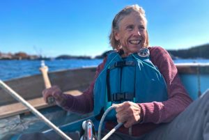 the author, thrilled at sailingher new little boat.