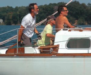 the author and crew concentrating to get asmuch speed downwind as possible.